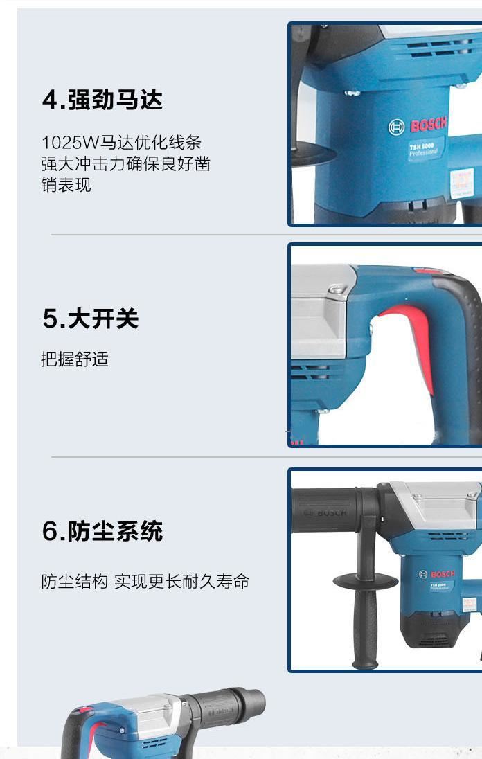 博世TSH5000電鎬大功率水電開槽電鎬墻鎬鑿削電鏟電動(dòng)工具示例圖13