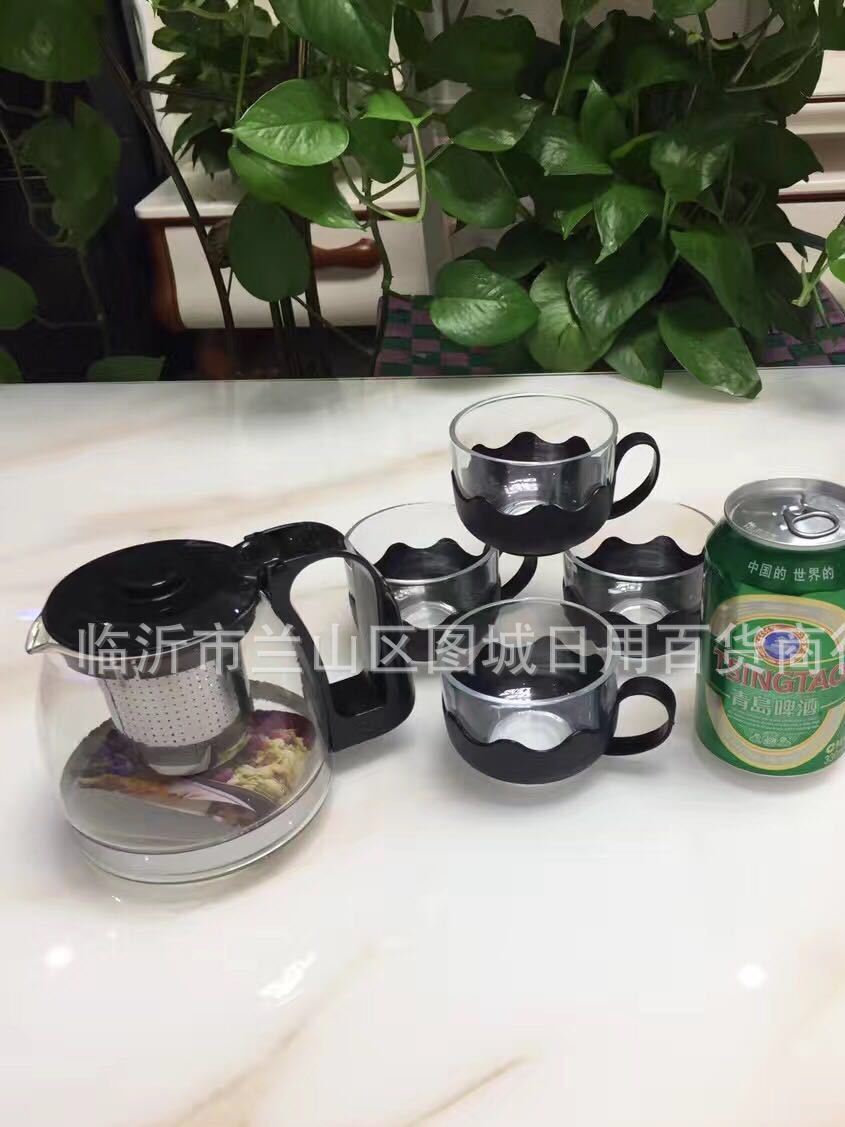 廠家供應 玻璃茶壺五件套不銹鋼網花茶壺禮品促銷品 玻璃茶壺套裝示例圖2