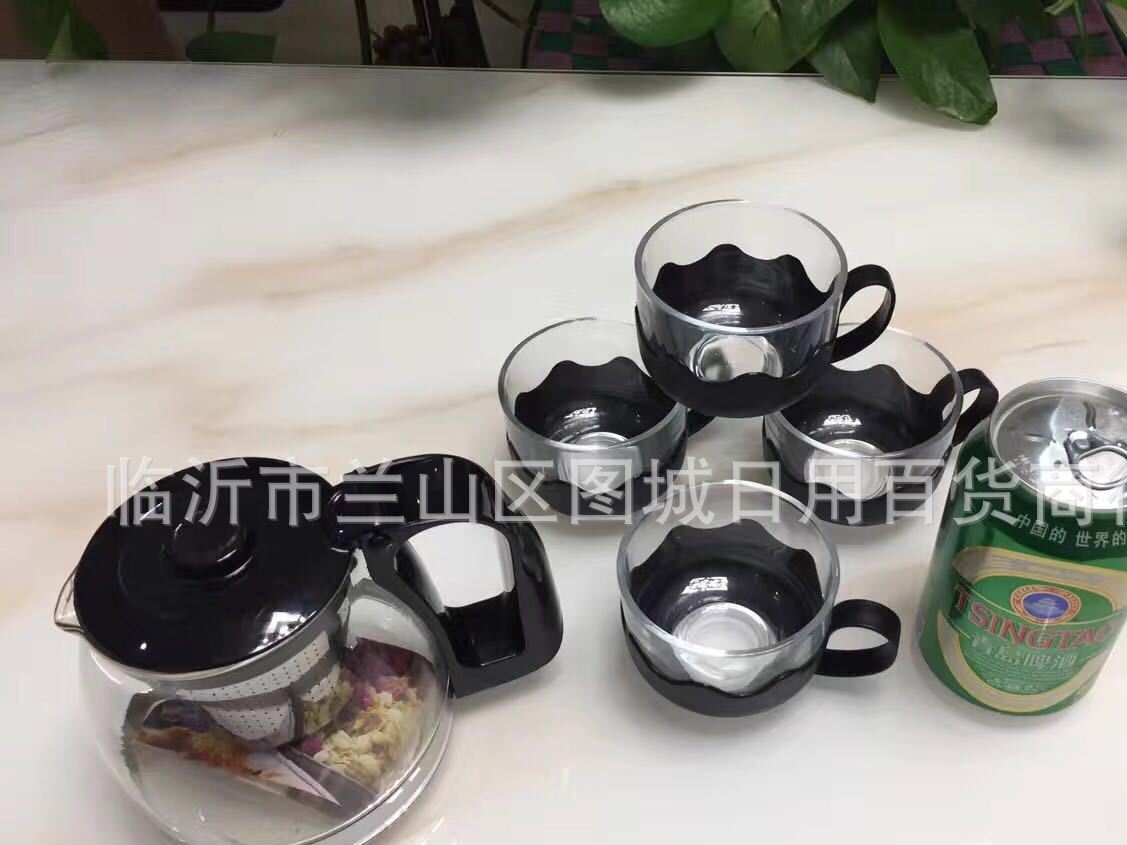 廠家供應 玻璃茶壺五件套不銹鋼網花茶壺禮品促銷品 玻璃茶壺套裝示例圖9