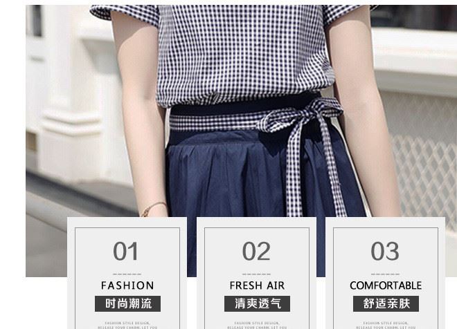 2018时尚韩版甜美格子衬衫夏季小清新连衣裙套装女省心两件套示例图9