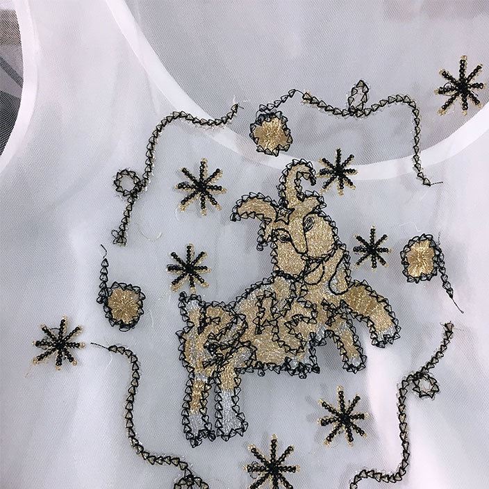 現(xiàn)貨17 時尚博主同款性感透視刺繡白羊座網(wǎng)紗手工釘珠短袖兩件套示例圖1