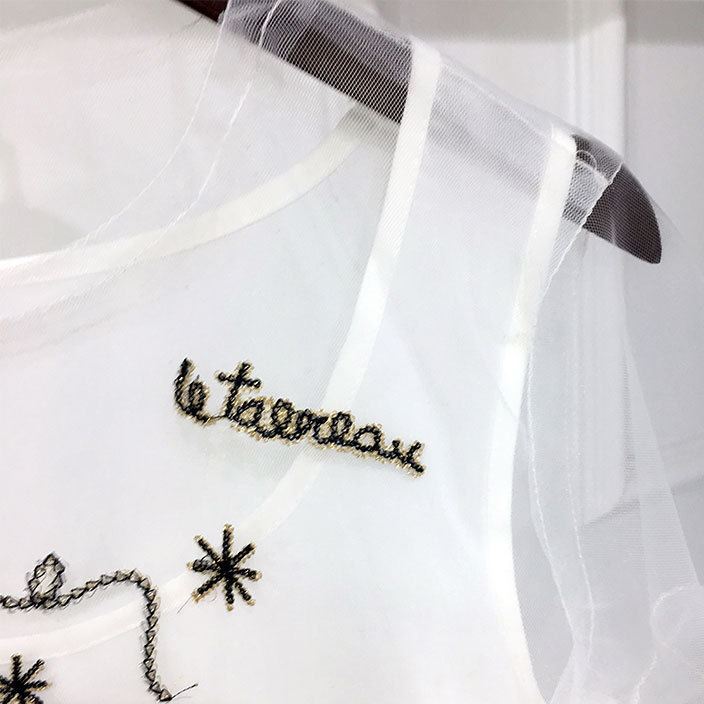 現(xiàn)貨17 時尚博主同款性感透視刺繡白羊座網(wǎng)紗手工釘珠短袖兩件套示例圖3