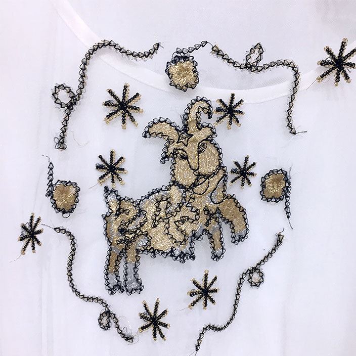 現(xiàn)貨17 時尚博主同款性感透視刺繡白羊座網(wǎng)紗手工釘珠短袖兩件套示例圖4
