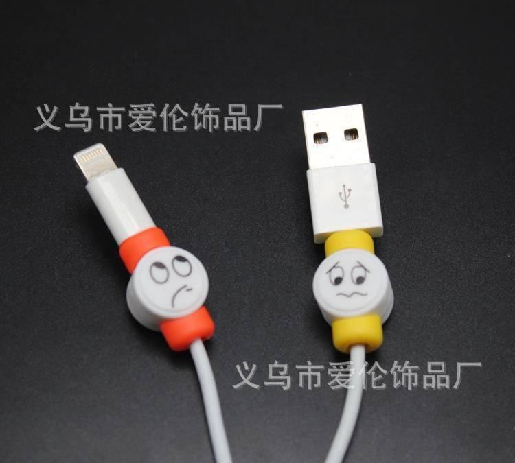 卡通數(shù)據(jù)線保護(hù)套 可愛(ài)表情保護(hù)線套 iPhone充電接線頭防斷保護(hù)示例圖1