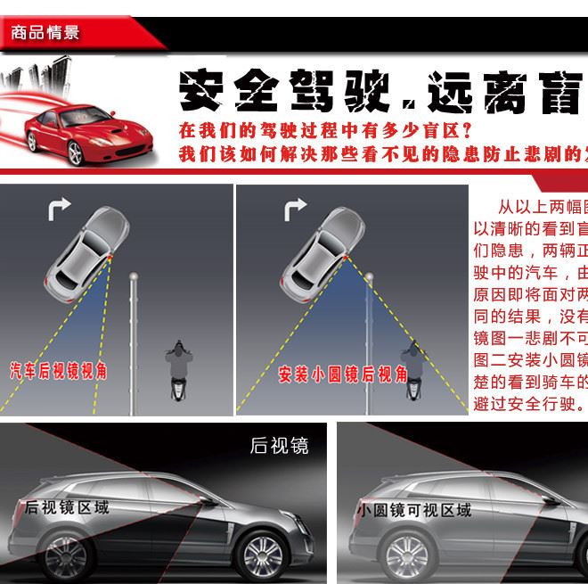 倒車汽車廣角鏡輔助后視鏡盲點(diǎn)鏡  360度可調(diào)節(jié)汽車后視鏡小圓鏡示例圖1