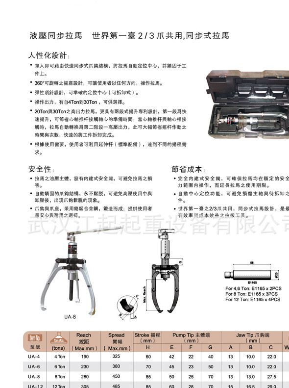 臺(tái)灣UWELL液壓同步一體式拉馬/UA-12液壓拉馬/UA-20同步液壓拉馬示例圖1