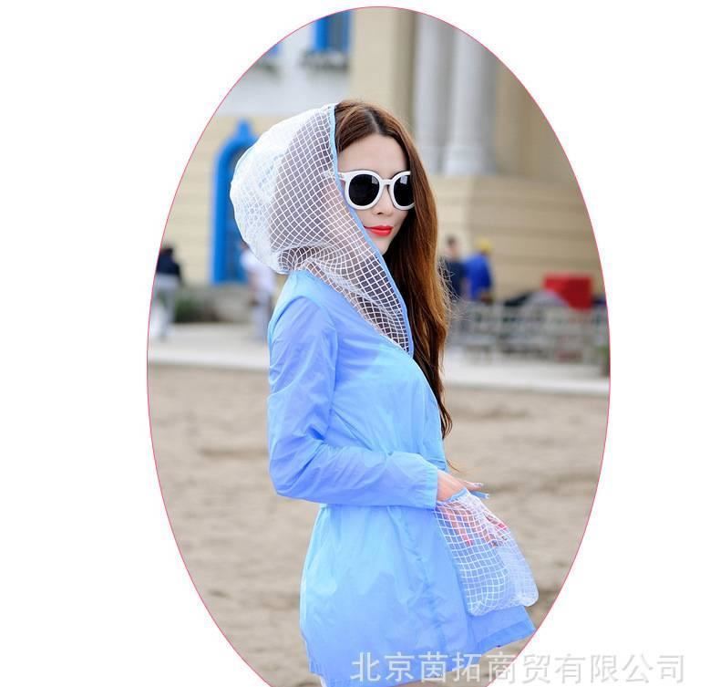 春夏季中長款連帽長袖透氣寬松色透明大碼防曬衣女沙灘服薄外套示例圖13