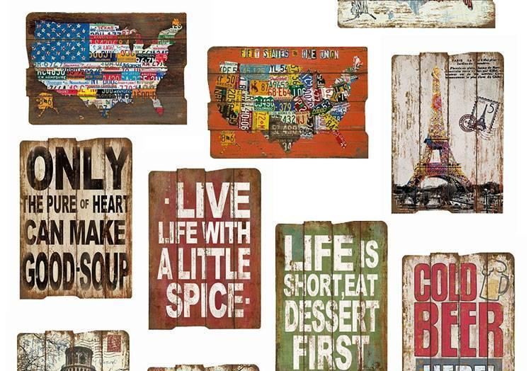 美式復古墻面木板畫裝飾畫酒吧餐廳服裝店鋪咖啡館家居無框畫壁畫示例圖8