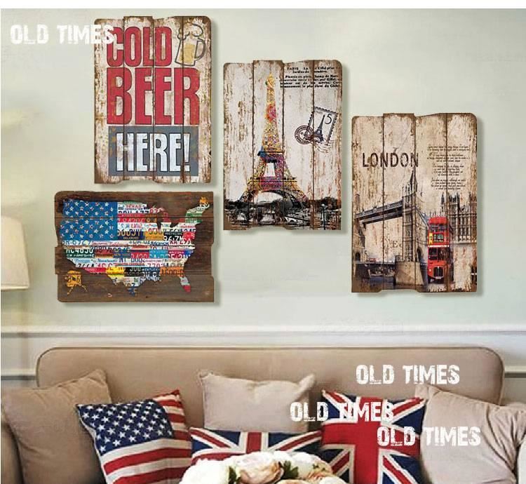 美式復古墻面木板畫裝飾畫酒吧餐廳服裝店鋪咖啡館家居無框畫壁畫示例圖11