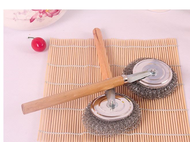 日用百貨商品批發(fā)洗鍋刷廚房用品木把鋼絲球刷木柄手刷地?cái)偤秘浽词纠龍D8