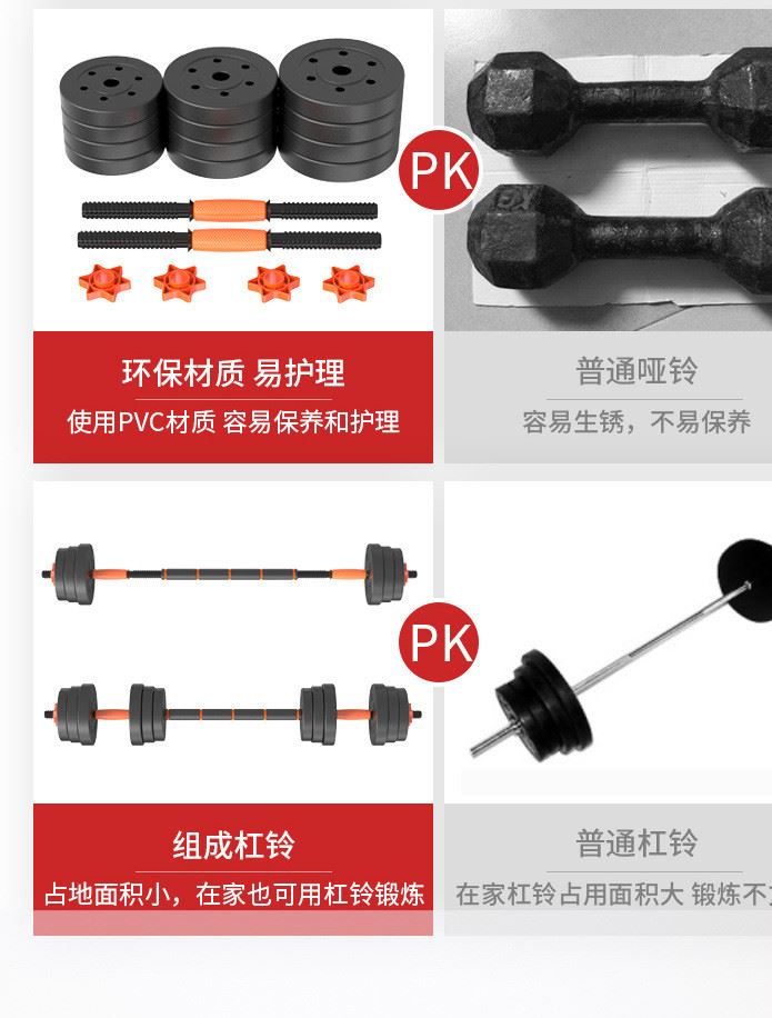 跨境直供啞鈴男士可調(diào)節(jié)可拆卸杠鈴包膠啞鈴健身一對20KG家用套裝示例圖4