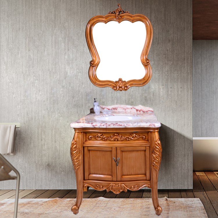 澳斯洁实木卫浴柜大理石台盆美式浴室柜落地式洗脸盆组合fg717