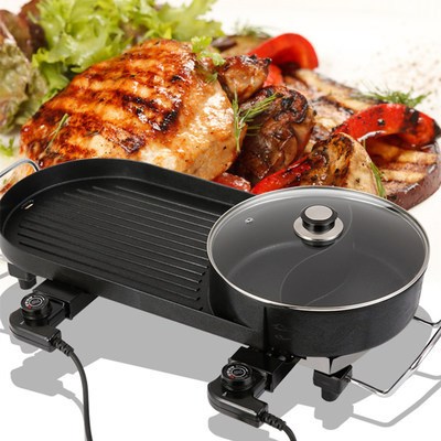 韩式电烧烤炉电烤盘家用火锅烧烤一体无烟铁板烧烤肉机鸳鸯火锅