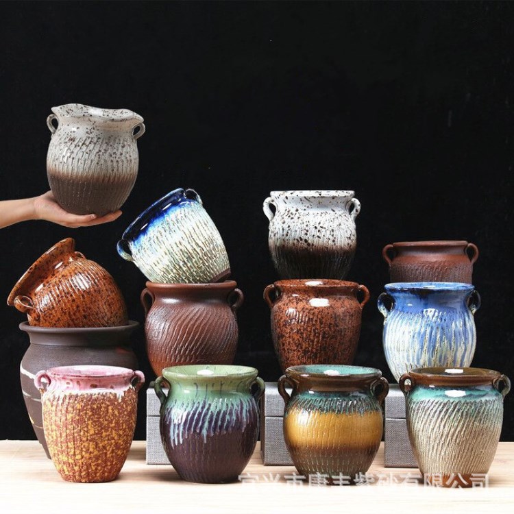 粗陶多肉花盆手拉坯大口径法师装饰陶罐夏季透气植物景观陶瓷批发