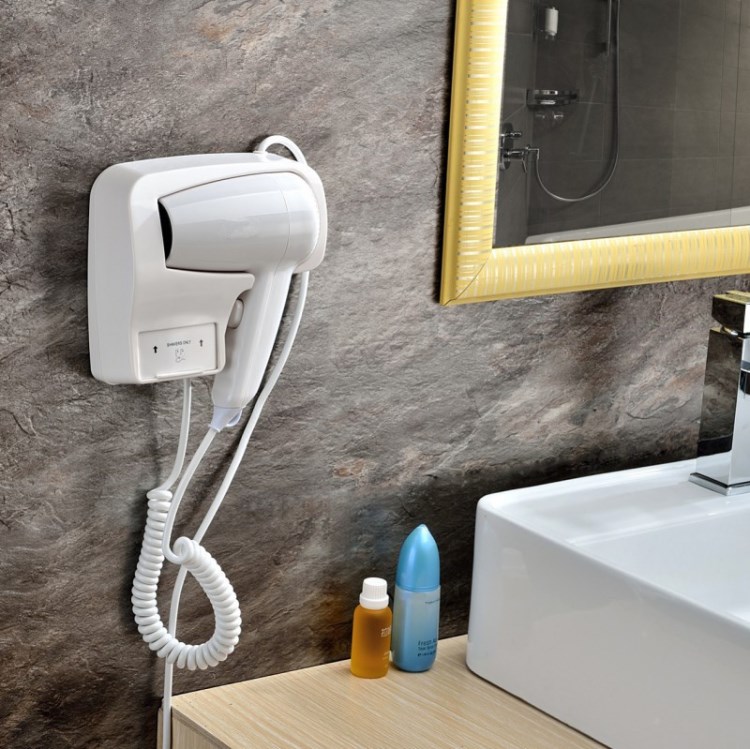 酒店宾馆浴室卫生间电吹风 家用干发器干肤器挂墙白色壁挂吹风机