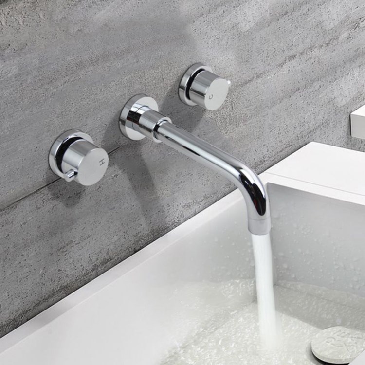 三孔入墙式面盆水龙头冷热全铜暗装面盆龙头入墙式双把分体水龙头