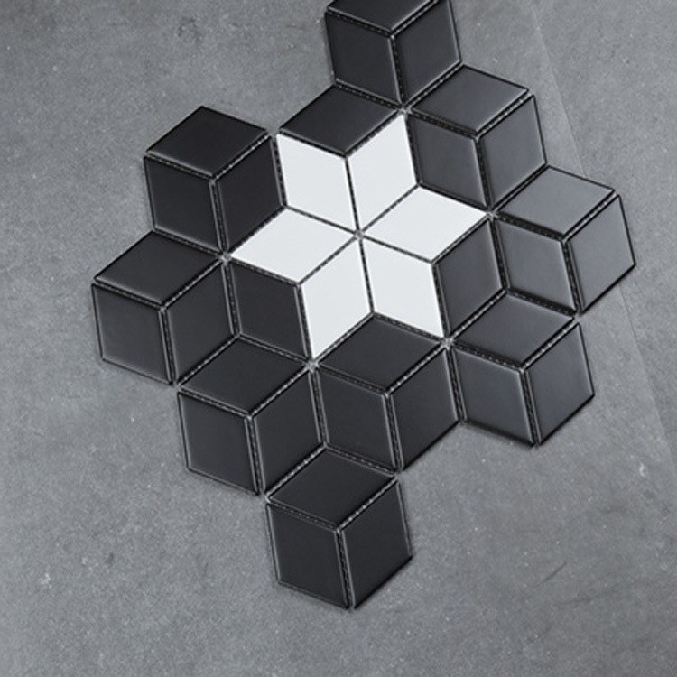 黑色菱形瓷砖白色仿马赛克地砖厨房卫生间阳台墙砖简约亚光地板砖