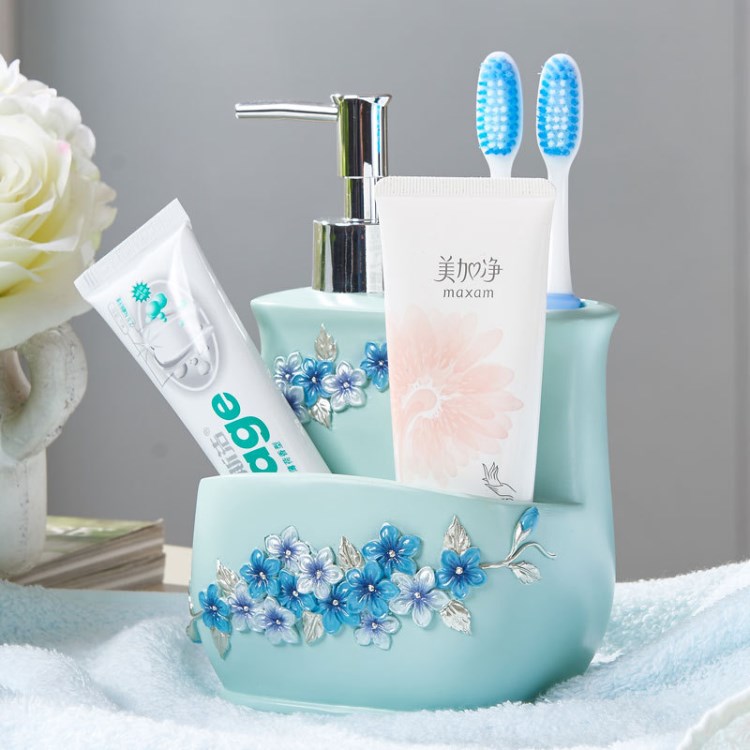 【礼品】欧式卫浴套装树脂浴室用品洗漱套装牙刷漱口杯套件新婚礼品
