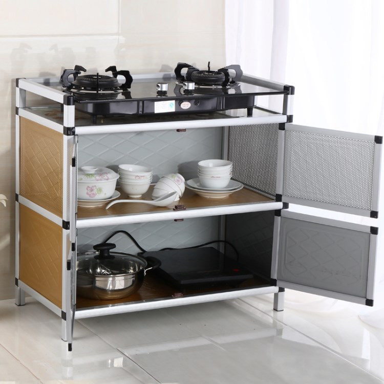 一件代发简易橱柜不锈钢碗柜家用厨房灶台柜储物柜收纳柜铝合金组