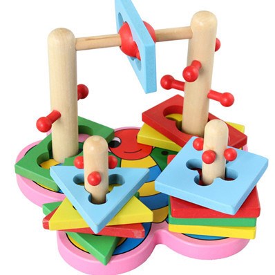 幼得乐早教婴幼儿diy 运动技能游戏 蝴蝶形状套柱木制益智玩具