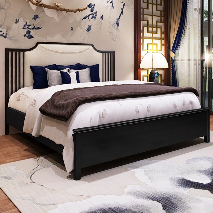 新中式床1.8米双人床现代中式卧室家具禅意白蜡木床主卧家具定制