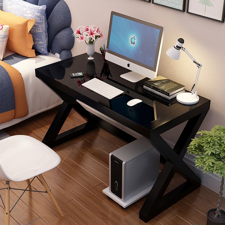 简约现代书桌创意桌子办公写字台家用电脑桌台式钢化玻璃办公桌