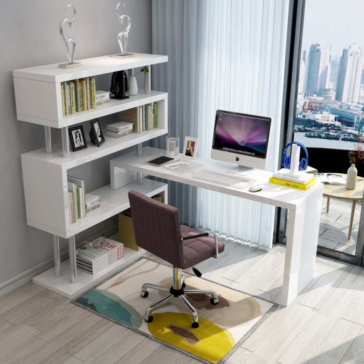 2018旋转电脑桌台式家用转角写字台办公桌简约现代书桌带书架组合