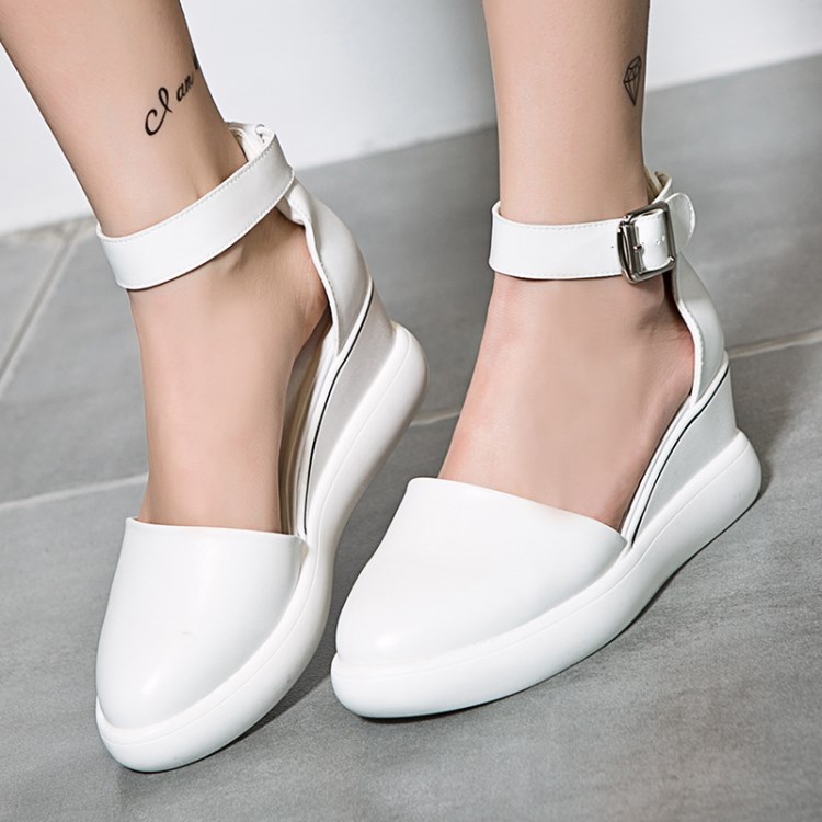 2018夏季网红爆款小白鞋包头坡跟增高女式凉鞋透气韩版休闲女鞋