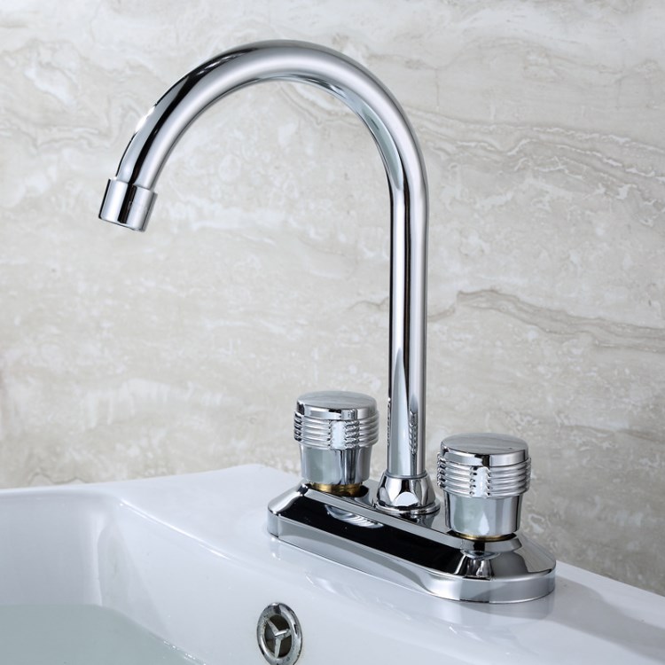 辉瓷全铜两联两孔双开双孔台上洗面洗手盆厨房冷热可旋转水龙头