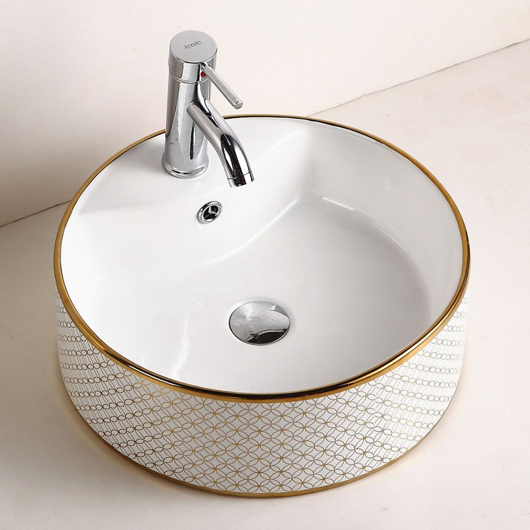 供应陶瓷圆形艺术盆豪华型洗脸盆卫生间洗手盆台上式面盆酒店工程