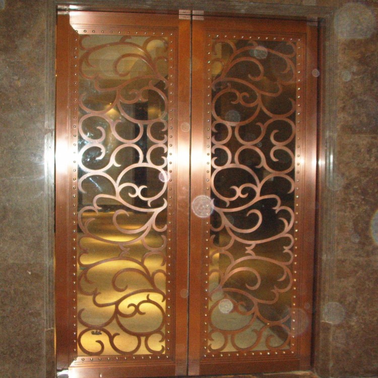 不锈钢通道门双开门 星级酒店大门 玫瑰金镂空屏风式不锈钢门套