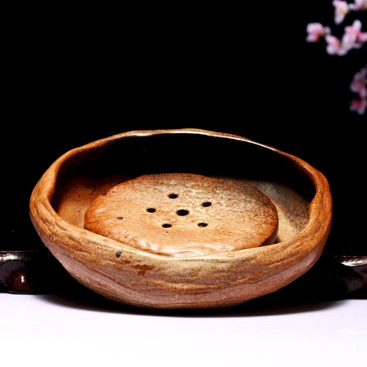 茗真 宜兴日式粗陶茶具 壶承干泡盘 创意壶托 养壶垫 壶呈干泡台