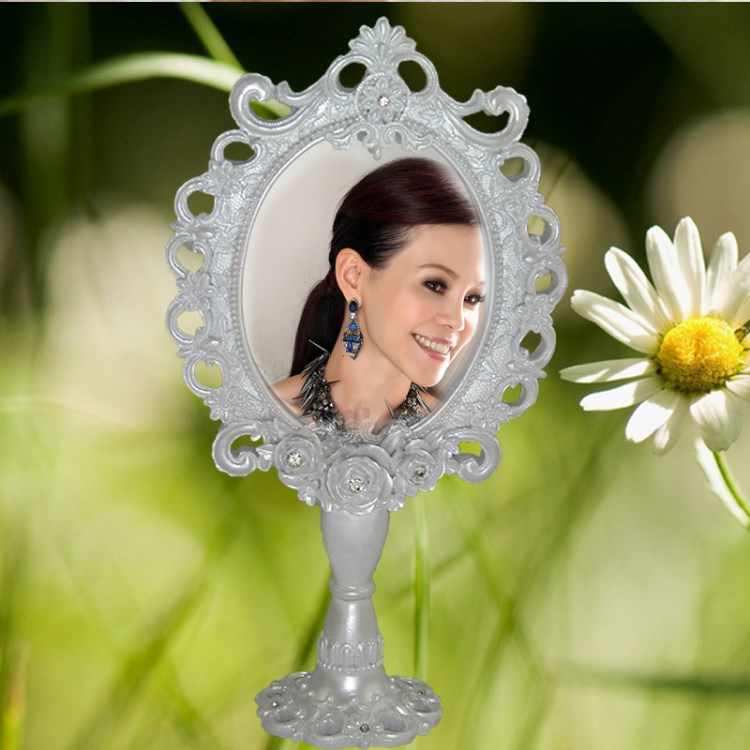 欧式公主镜台式镜子欧式白色镶钻台式化妆镜韩居饰品批发