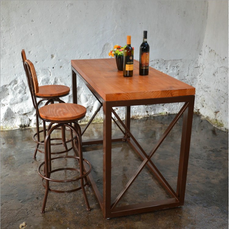 铁艺吧台桌椅成套休闲旋转餐桌椅升降咖啡厅酒吧实木仿古桌子