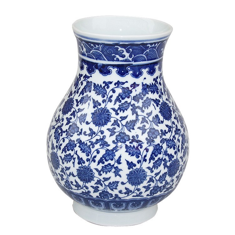 精品景德镇陶瓷花瓶 福筒瓶 仿古釉下青花瓷 工艺品装饰摆件花瓶