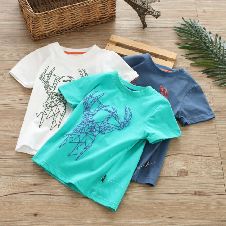 麋鹿-2018夏季新款男女童休闲短袖t恤 儿童卡通印花后背拼接小t