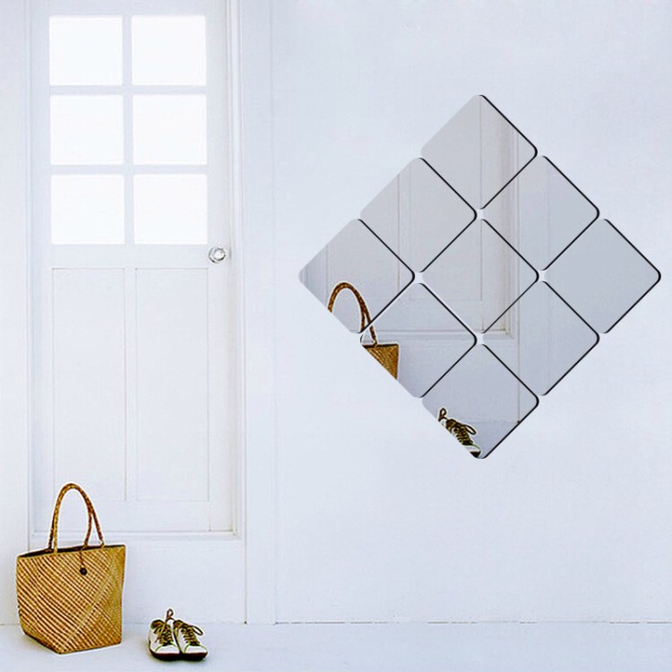 外贸镜面墙贴批发卧室梳妆台装饰镜子贴正方形3d立体镜面贴lm1010