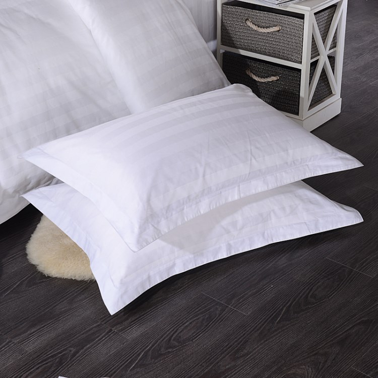 酒店用品宾馆全棉纯白加密枕套缎条白色纯棉枕头套旅馆批发可定做