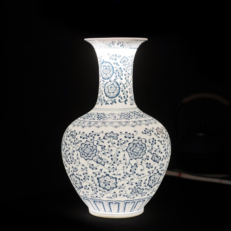 景德镇高档陶瓷器薄胎透光仿古青花瓷花瓶摆件客厅家居装饰