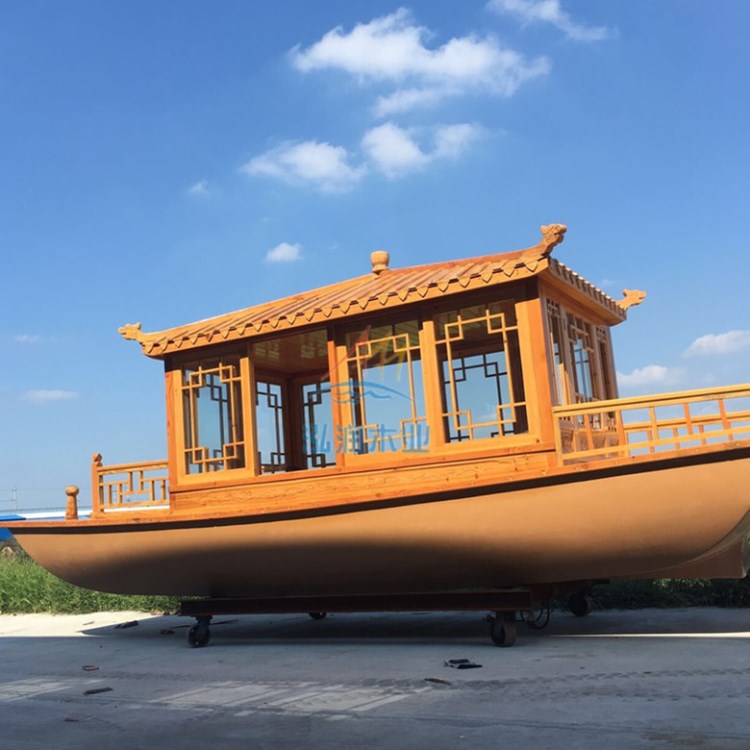 纯手工优质仿古水上漂流电动小画舫景区公园休闲观光游木船可定制