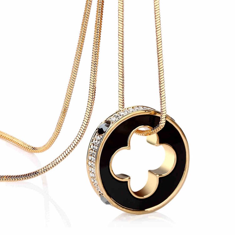 淘缘 奥地利水晶 四叶草幸运圈毛衣链 韩版精品 长款项链 女 饰品