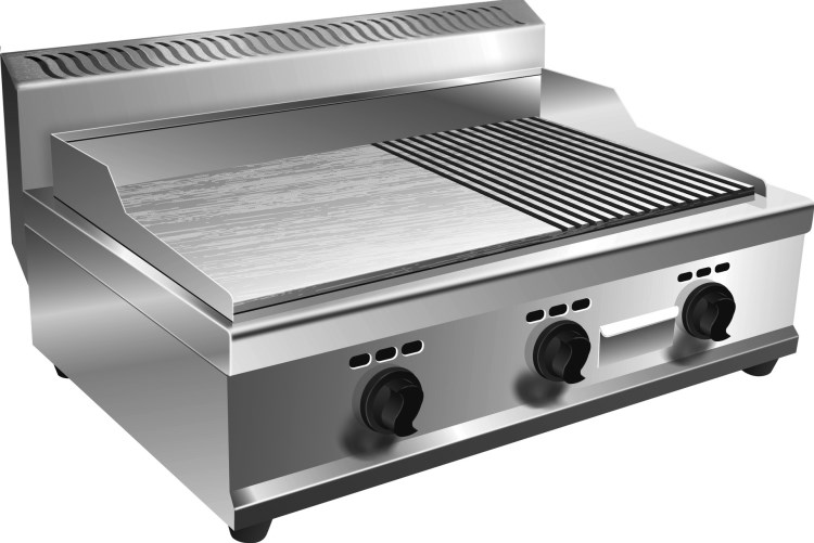 【燃气扒炉】广州汇利vg-722燃气半平半坑扒炉(三头)手抓饼机加厚扒板