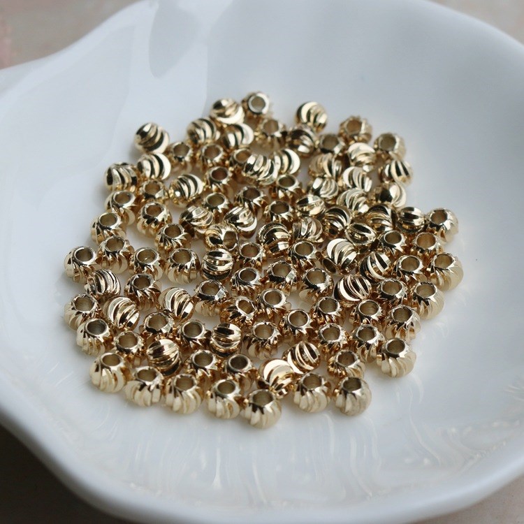 14k包金珠保色批花西瓜珠 diy手链项链饰品配件条纹珠灯笼珠批发