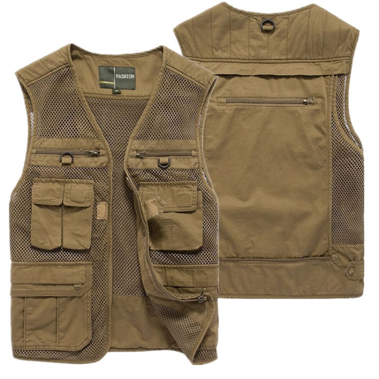 【春秋爸爸装】印字摄影马甲钓鱼背心男春秋夏款网眼马夹户外工装多