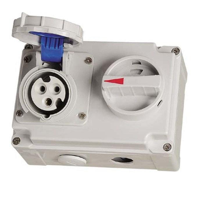 隧道工程应急防水插座3p 16a 插座带开关机械连锁户外充电插座