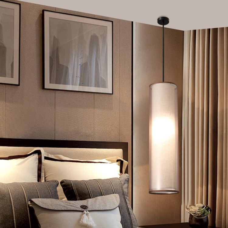 新中式吊灯 酒店客房吧台楼梯床头灯具 led布艺吊灯工厂批发