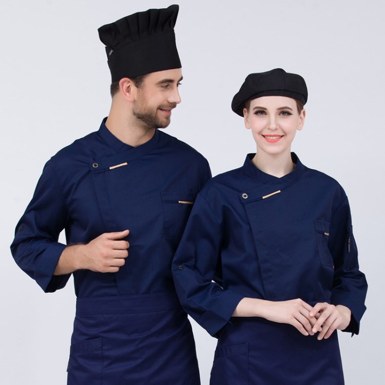 厨师服工作服男白色长袖纯棉透气厨房酒店秋冬后厨工衣袖子可调节