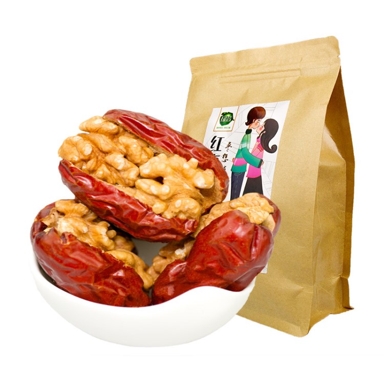 批发新疆和田红枣夹核桃夹心大枣干果 独立包装258g休闲食品