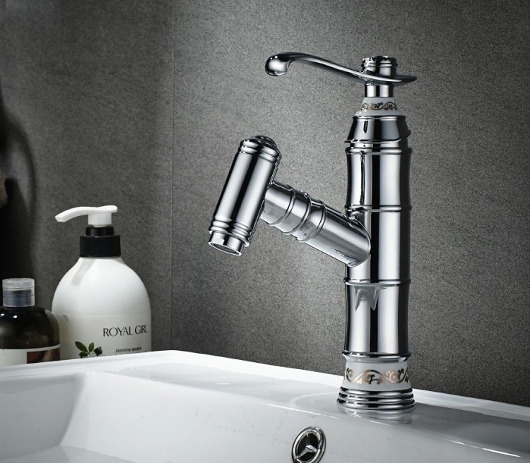 电镀竹节t型出水龙头全铜冷热可旋转抽拉调节菜盘厨房水槽水龙头