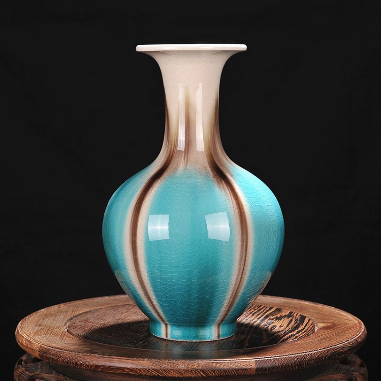 【陶瓷摆件】景德镇陶瓷花瓶绿色窑变冰裂纹花瓶 现代中式家居装饰